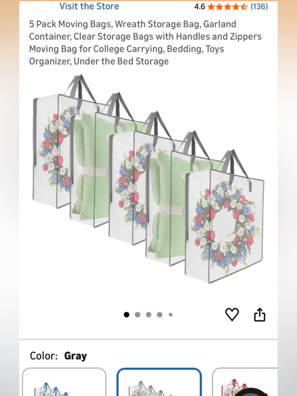 New 5 large wreath cushion blanket moving camp hanging under bed zipper storage